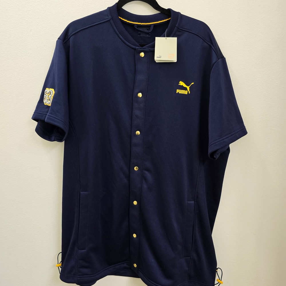 Puma Clyde Mens XXL Navy Blue Snap Front Baseball Jersey Shirt 574193 NWT‎